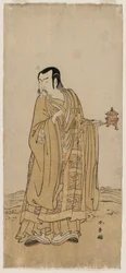 Ichimura Uzaemon IX como Shingen em A String of Prayer Beads Shaken at a Ribbon of Waterfall