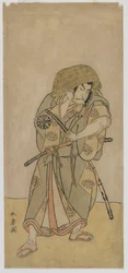 Kabuki Actor Nakamura Nakazo I como Samurai disfarçado, período Edo, meados dos anos 1770 (impressão a cores de blocos de madeira)