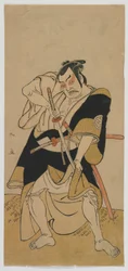 Kabuki Ator Nakamura Sukegoro II como Samurai, período Edo, final da década de 1770 (impressão em xilogravura colorida)