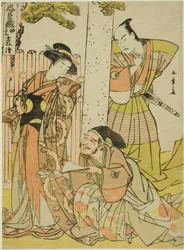 Cena no Santuário Tsurugaoka Hachiman, do Primeiro Ato de Chushingura (Tesouro dos Quarenta e Sete Loyal Retainers), da série "Chushingura Juichimai-Tsuzuki (Conjunto de Onze Folhas Ilustrando Chushingura)"