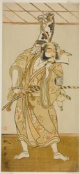 O ator Arashi Sangoro II como Asahina Saburo na peça Iro Maki-e Soga no Sakazuki, apresentada no Teatro Morita no primeiro mês, 1773