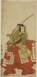 O Ator Ichikawa Danjuro V como Arakawa Taro no Play Date Nishiki Tsui no Yumitori, realizado no Teatro Morita no décimo primeiro mês de 1778