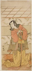 O ator Ichikawa Danjuro V como Ashiya Doman na peça Kikyo-zome Onna Urakata, apresentada no Teatro Morita no Sétimo Mês, 1776