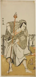 O Ator Ichikawa Danjuro Vs Taira no Masakado Disfarçado de Peregrino Junjo na peça Masakado Kammuri no Hatsuyuki, apresentada no Teatro Nakamura no Décimo Primeiro Mês,