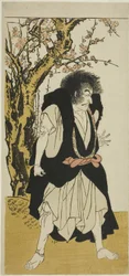 O ator Ichikawa Danjuro V como o monge budista renegado Wantetsu de Okamidani, na quinta cena da peça de teatro Nishiki Tsui no Yumitori (A Dandyish Brocade: Opposing Warriors), apresentada no Teatro Morita no décimo primeiro mês de 1778