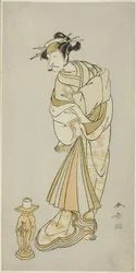 O Ator Ichikawa Danjuro V como o Espírito de Monk Seigen na Sequência de Dança Shosagoto "Sono Utsushi-e Matsu ni Kaede" (A Shadow-Picture of Pine and Maple), a Última Cena da Parte Dois da Peça Keisei Momiji no Uchikake ( Cortesã em um sobre-quimono de
