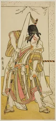 O ator Ichikawa Ebizo III como Matsuo-maru na peça Sugawara Denju Tenarai Kagami, apresentada no Teatro Ichimura no Sétimo Mês, 1776