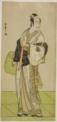 O ator Ichikawa Ebizo como Kudo Suketsune disfarçado de Komuso na peça Waka Murasaki Edokko Soga, apresentada no Teatro Ichimura no primeiro mês de 1792
