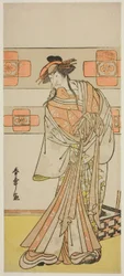 O ator Ichikawa Monnosuke II como o fantasma do monge renegado Seigen na peça Edo no Hana Mimasu Soga, apresentada no Teatro Nakamura no segundo mês, 1783