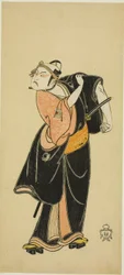 Ator Ichikawa Raizo I como Hanakapado no Sukeroku na peça "Hitokidori Harutsuge Soga"