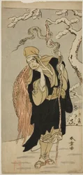 O ator Ichimura Uzaemon IX como Aza-maru na peça Yui Kanoko Date-zome Soga, apresentada no Teatro Ichimura no primeiro mês, 1774