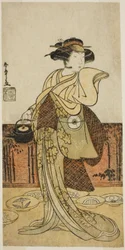 O ator Iwai Hanshiro IV como Tsukisayo na peça Gohiiki Nenne Soga, apresentada no Teatro Nakamura no primeiro mês, 1779