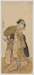 O ator Iwai Hanshiro IV como viajante, período Edo, c.1790 (impressão em xilogravura colorida)