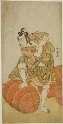 O ator Matsumoto Koshiro IV como Matsuo-maru na peça Sugawara Denju Tenarai Kagami, apresentada no Teatro Nakamura no quarto mês, 1779