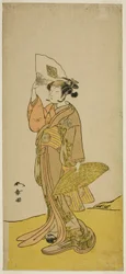 O Ator Nakamura Matsue I como Kasaya Sankatsu (?) Na Peça Hana no Gosho Konegen Butai (?), Apresentada no Teatro Nakamura (?) No Oitavo Mês, 1772 (?)