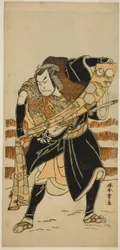 O Ator Nakamura Nakazo I como Abe no Sadato (?) no Play Date Nishiki Tsui no Yumitori (?), Apresentado no Teatro Morita (?) no Décimo Primeiro Mês, 1778 (?)