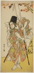 O ator Nakamura Nakazo I como Katsuhei, servo de uma família principesca, na peça Uta Kurabe Tosei Moyo, apresentada no Teatro Morita no décimo primeiro mês, 1779