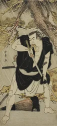 O ator Nakamura Nakazo I como Ono Sadakuro na peça Kanadehon Chushingura, apresentada no Teatro Ichimura no sexto mês