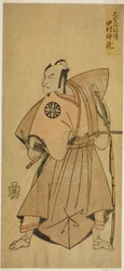 O ator Nakamura Nakazo I como Osada no Taro (?) na peça Ima o Sakari Suehiro Genji (?), apresentada no Teatro Nakamura (?) no Décimo Primeiro Mês, 1768 (?)