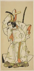 O ator Nakamura Nakazo I como Príncipe Koreakira (?) na peça Gohiiki Kanjincho, apresentada no Teatro Nakamura no décimo primeiro mês, 1773