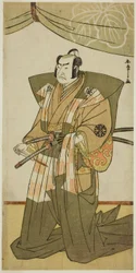 O ator Nakamura Nakazo I como Saito Sanemori na peça Kitekaeru Nishiki no Wakayaka, apresentada no Teatro Nakamura no décimo primeiro mês, 1780