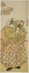 O ator Nakamura Nakazo I como Watanabe no Tsuna na peça Shitenno Tonoi no Kisewata, realizada no Teatro Nakamura no décimo primeiro mês, 1781