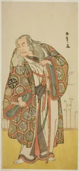 O Ator Nakamura Nakazo I como Mestre da Espada Takuma Genryu (?) na Peça Edo no Fuji Wakayagi Soga (?), Apresentada no Teatro Nakamura (?) no Primeiro Mês, 1789 (?)