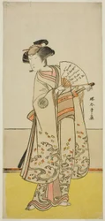 O Ator Nakamura Noshio I como Oiso no Tora (?) na Peça Shida Yuzuriha Horai Soga (?), Apresentada no Teatro Morita (?) no Primeiro Mês, 1775 (?)