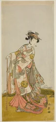 O ator Nakamura Noshio I como Princesa Usuyuki (Usuyuki Hime) na peça "Shin Usuyuki Monogatari", apresentada no Teatro Morita no quinto mês de 1774