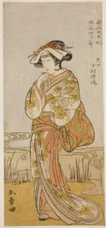 O ator Nakamura Noshio I como uma donzela dragão disfarçou um Tamanami, na peça Oyafune Taiheiki, apresentada no Teatro Ichimura no décimo primeiro mês, 1775