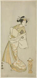 O actor Nakamura Noshio I como o espírito da cortesã Takao, na sequência de dança shosagoto "Sono Utsushi-e Matsu ni Kaede" (Uma imagem de sombra de pinheiro e ácer), a última cena da segunda parte da peça Keisei Momiji no Uchikake (Cortesã num