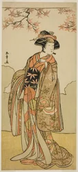 O Ator Osagawa Tsuneyo II como Onoe no Mae no Play Date Nishiki Tsui no Yumitori, realizado no Teatro Morita no décimo primeiro mês de 1778