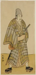 O ator Otani Hiroemon III como Gokumon Shobei na peça Sugata no Hana Kurofune Zukin, apresentada no Teatro Morita no nono mês de 1774