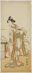 O ator Segawa Kikunojo III como Aigo no Waka na peça Chigo Sakura Jusan Kane, realizada no Teatro Ichimura no décimo primeiro mês de 1774