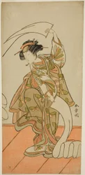 O Ator Segawa Kikunojo III como a Cortesã Kisegawa em uma Dança "Nuno Sarashi", na Peça Hana-zumo Genji Hiiki, Realizada no Teatro Nakamura no Décimo Primeiro Mês, 1775