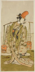 O ator Segawa Kitsuji III como Murasame na peça Gohiiki Kanjincho, apresentada no Teatro Nakamura no décimo primeiro mês de 1773