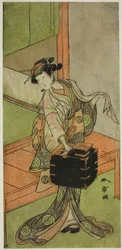 O Ator Yamashita Kinsaku II como Miyagino Disfarçado de Cabeleireiro na Peça Kosode-gura no Tekubari, Apresentada no Teatro Morita no Segundo Mês, 1772 (?)