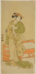 O ator Yamashita Kinsaku II como Moshio na peça Izu-goyomi Shibai no Ganjitsu, apresentada no Teatro Morita no décimo primeiro mês, 1772