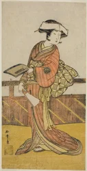 Yamashita Kinsaku II como Oishi (?) na peça Kanadehon Chushin Nagori no Kura (?), apresentada no Teatro Nakamora no Nono Mês de 1780 (?)