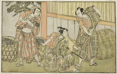 A peça Kuni no Hana Ono no Itsumoji, representada no Teatro Nakamura no décimo primeiro mês, c.1772 (xilogravura)