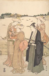Um jovem samurai e três mulheres, c. 1789.