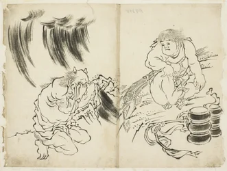 Personificação da Tempestade com Kintaro e
Weeping Oni, c.1815-1849 (tinta sobre papel)