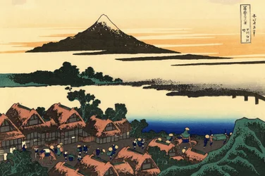 36 Vistas do Monte Fuji, Japão: Amanhecer em Isawa na província de Kai, Japão - Impressão de Katsushika Hokusai (1760-1849) (escola ukiyo-e) 1830-1833 State A Pushkin Museum of Fine Arts, Moscow