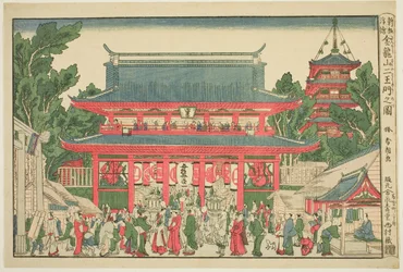 Uma visão em perspectiva: The Two Deva Kings Gate of Kinryuzan Temple (Ukie: Kinryuzan niomon no zu)