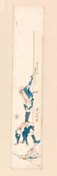 Artista de pé nas costas de um homem e a escrever numa coluna, c.1820 (xilogravura a cores)