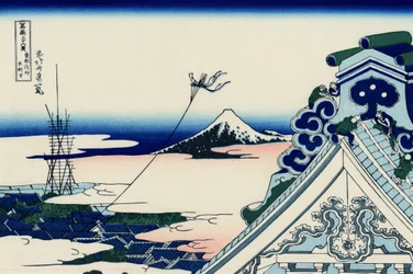 Templo Asakusa Honganji na capital oriental (Edo), c.1830 (impressão em bloco de madeira)