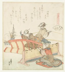 escudo de tela de bambu Sudaregai (título no objeto) Uma comparação de poemas e conchas de Genroku (título da série) Genroku kasen kaiawase (título da série no objeto)