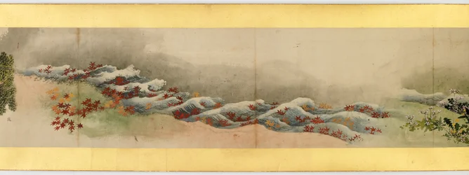 Detalhe do Handscroll com diversas imagens, período Edo, 1839 tinta e cor em papel