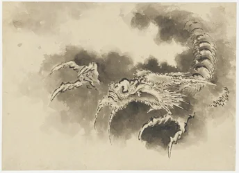 Dragão emergindo das nuvens, período Edo (tinta no papel)
