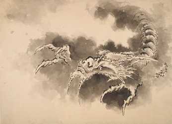 Dragão emergindo das nuvens, período Edo, século XIX.